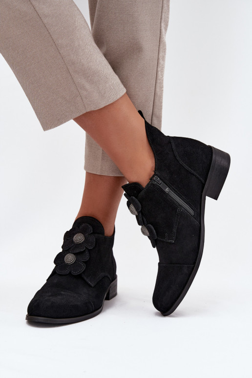 iš zomšos batai Moteriškas Su puošniaisi su gėlių motyvaiskami Zazoo 3080 juodos spalvos iš zomšos batai Moteriškas Su puošniaisi su gėlių motyvaiskami Zazoo 3080 juodos spalvos