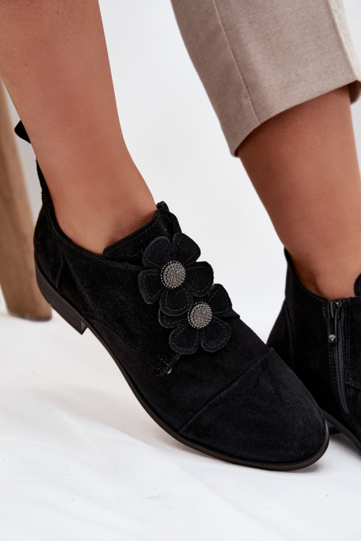 iš zomšos batai Moteriškas Su puošniaisi su gėlių motyvaiskami Zazoo 3080 juodos spalvos iš zomšos batai Moteriškas Su puošniaisi su gėlių motyvaiskami Zazoo 3080 juodos spalvos