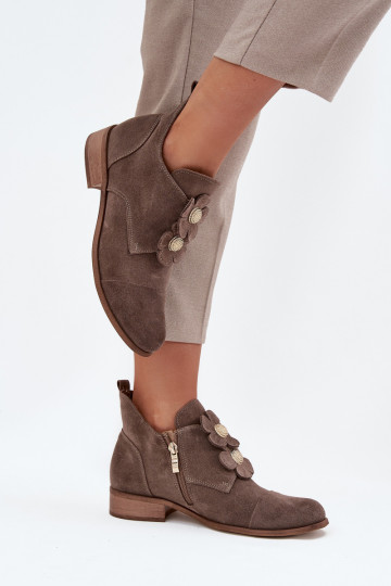 iš zomšos batai Moteriškas Su puošniaisi su gėlių motyvaiskami Zazoo 3080 smėlio spalvos