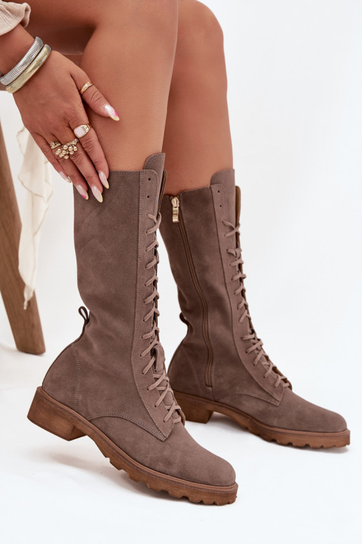 Zomšiniai batai Su raišteliu Blauzdos vidurys Zazoo 3103 smėlio spalvos Zomšiniai batai Su raišteliu Blauzdos vidurys Zazoo 3103 smėlio spalvos