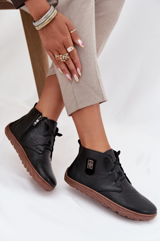 Oda batai Barefoot Moteriškas Su puošniais Detalem Zazoo 30072 juodos spalvos Oda batai Barefoot Moteriškas Su puošniais Detalem Zazoo 30072 juodos spalvos