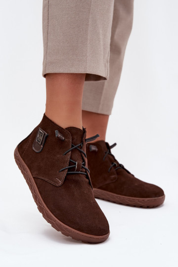 Zomšiniai batai Barefoot moteriški su puošniais detaliais, Zazoo 30072, šokoladinės spalvos 2