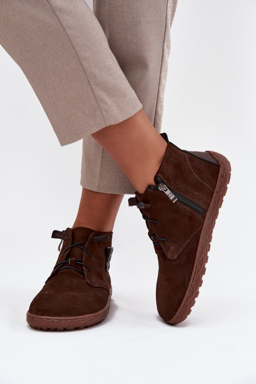 iš zomšos batai Barefoot Moteriškas Su puošniais Detalem Zazoo 30072 CzekoladoĮe