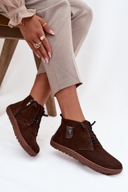 iš zomšos batai Barefoot Moteriškas Su puošniais Detalem Zazoo 30072 CzekoladoĮe