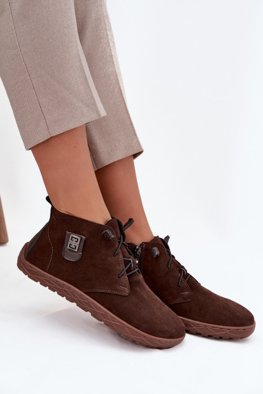 iš zomšos batai Barefoot Moteriškas Su puošniais Detalem Zazoo 30072 CzekoladoĮe