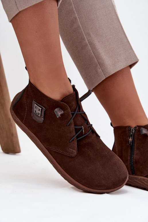 iš zomšos batai Barefoot Moteriškas Su puošniais Detalem Zazoo 30072 CzekoladoĮe