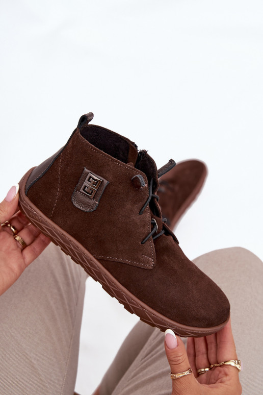 iš zomšos batai Barefoot Moteriškas Su puošniais Detalem Zazoo 30072 CzekoladoĮe