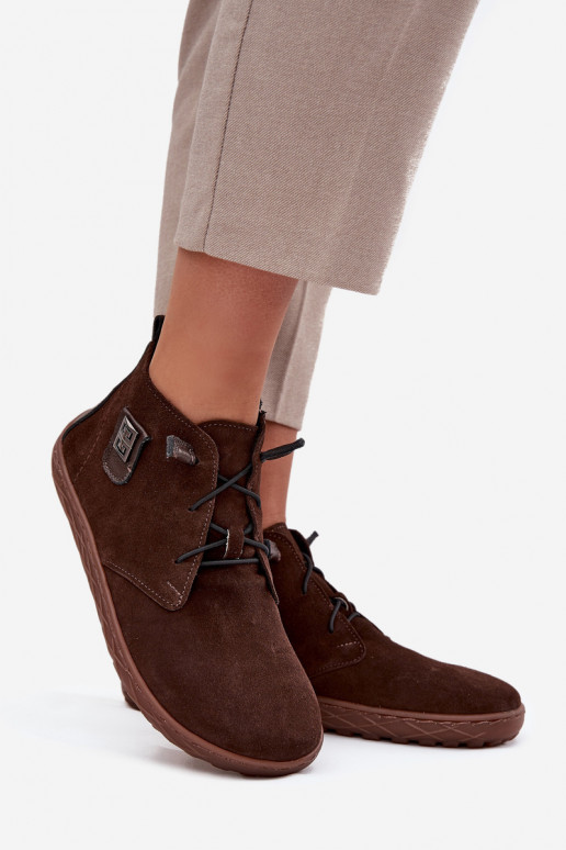 iš zomšos batai Barefoot Moteriškas Su puošniais Detalem Zazoo 30072 CzekoladoĮe