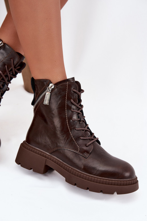 Oda Darbiniai kulkšnies batai Moteriškas pašiltinti Big Star SS274453 rudos spalvos Oda Darbiniai kulkšnies batai Moteriškas pašiltinti Big Star SS274453 rudos spalvos