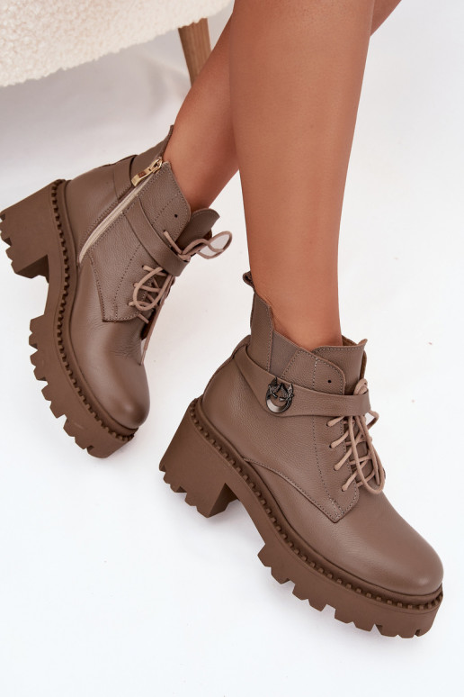 Oda Moteriški aulinukai Klocke su dekoruotais kulnais pašiltinti Zazoo 60557 smėlio spalvos