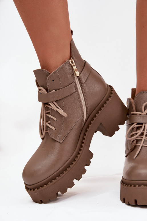 Oda Moteriški aulinukai Klocke su dekoruotais kulnais pašiltinti Zazoo 60557 smėlio spalvos