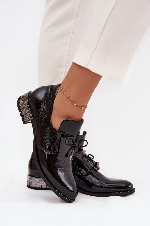 su lako efektu batai Moteriškas Ant žemo kulno su kaspinais Zazoo 1399 juodos spalvos