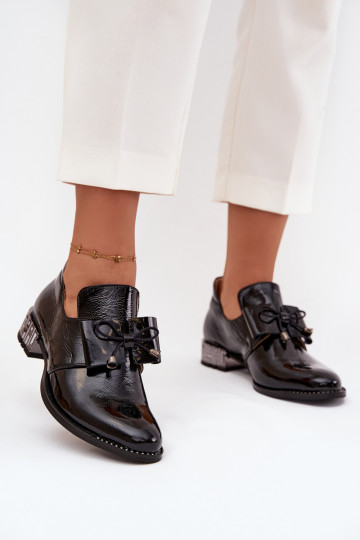 su lako efektu batai Moteriškas Ant žemo kulno su kaspinais Zazoo 1399 juodos spalvos 2