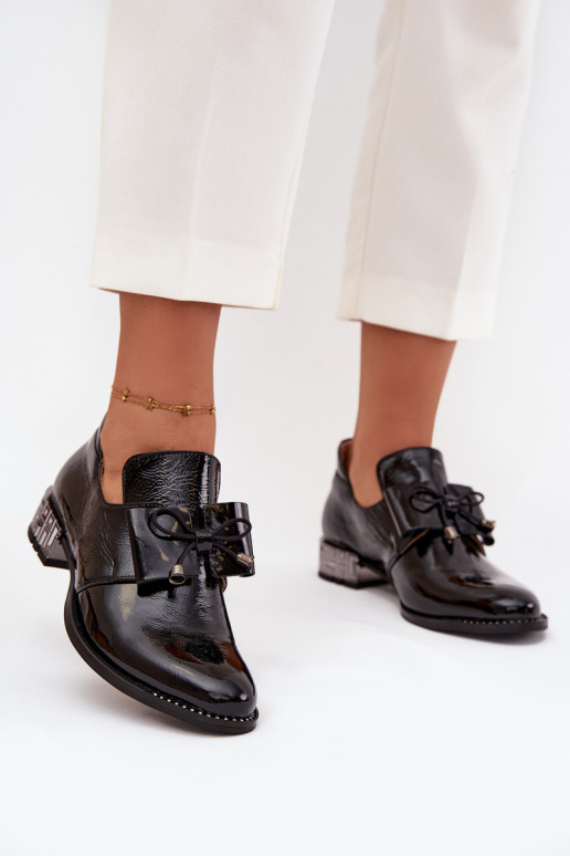 su lako efektu batai Moteriškas Ant žemo kulno su kaspinais Zazoo 1399 juodos spalvos