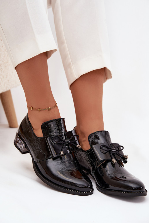 su lako efektu batai Moteriškas Ant žemo kulno su kaspinais Zazoo 1399 juodos spalvos