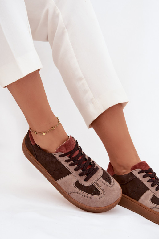 Oda iš zomšos Sneakers modelio batai Barefoot Moteriškas Zazoo N1277 rudos spalvos