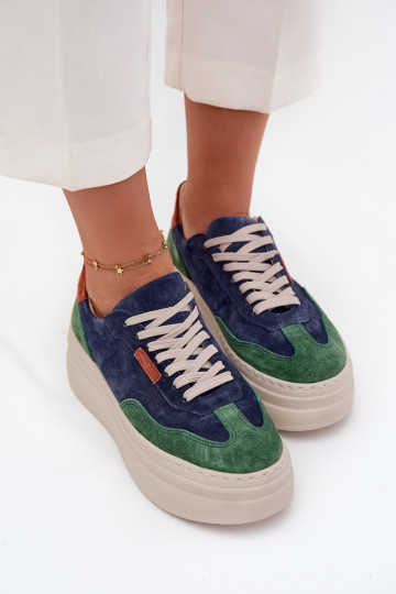iš zomšos Sneakers modelio batai Moteriškas su platforma Zazoo N1269S3 žalios-tamsiai mėlynos spalvos