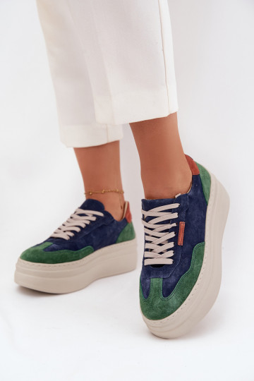 iš zomšos Sneakers modelio batai Moteriškas su platforma Zazoo N1269S3 žalios-tamsiai mėlynos spalvos 2