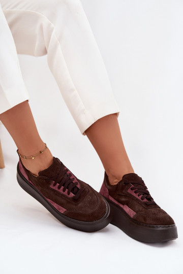 Sneakers modelio batai MoteriškassuĮjungtaturalnego iš zomšosu su platforma Zazoo N1265S3 CzekoladoĮe