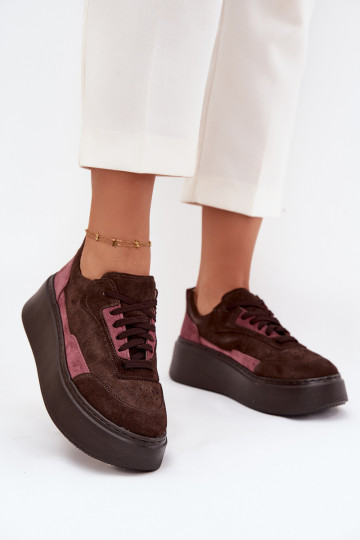 Sneakers modelio batai MoteriškassuĮjungtaturalnego iš zomšosu su platforma Zazoo N1265S3 CzekoladoĮe 2