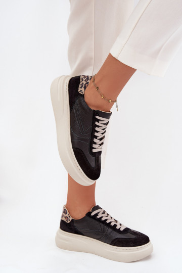 Oda Sneakers modelio batai Moteriškas su platforma su leopardo kailio raštais Zazoo N1263 juodos spalvos