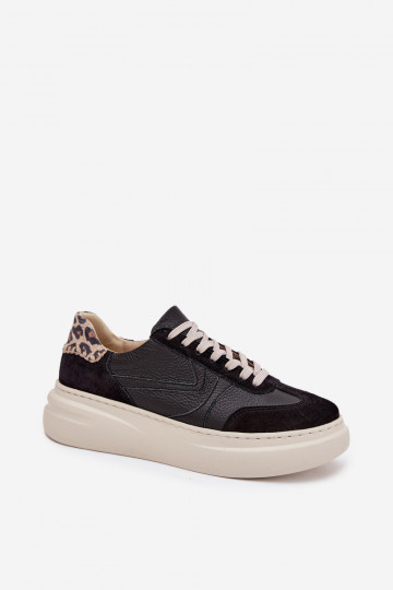 Oda Sneakers modelio batai Moteriškas su platforma su leopardo kailio raštais Zazoo N1263 juodos spalvos 2