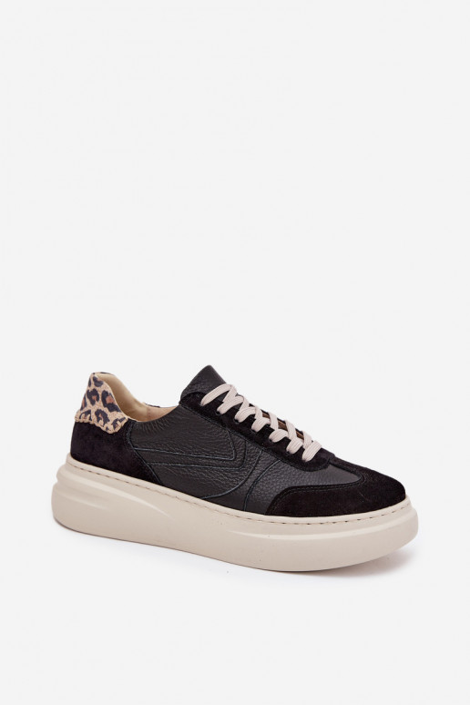 Oda Sneakers modelio batai Moteriškas su platforma su leopardo kailio raštais Zazoo N1263 juodos spalvos Oda Sneakers modelio batai Moteriškas su platforma su leopardo kailio raštais Zazoo N1263 juodos spalvos