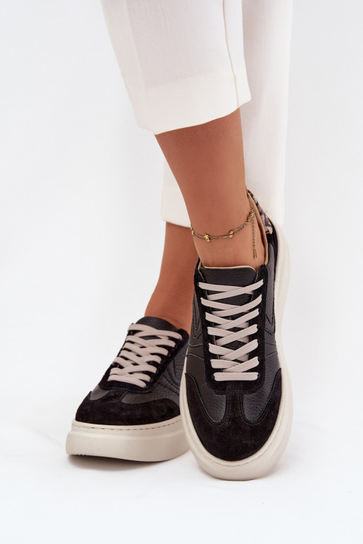 Oda Sneakers modelio batai Moteriškas su platforma su leopardo kailio raštais Zazoo N1263 juodos spalvos Oda Sneakers modelio batai Moteriškas su platforma su leopardo kailio raštais Zazoo N1263 juodos spalvos