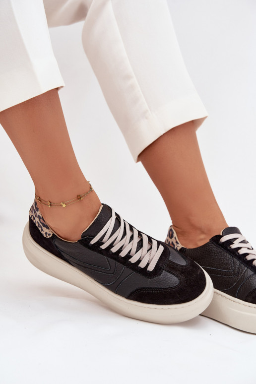 Oda Sneakers modelio batai Moteriškas su platforma su leopardo kailio raštais Zazoo N1263 juodos spalvos Oda Sneakers modelio batai Moteriškas su platforma su leopardo kailio raštais Zazoo N1263 juodos spalvos