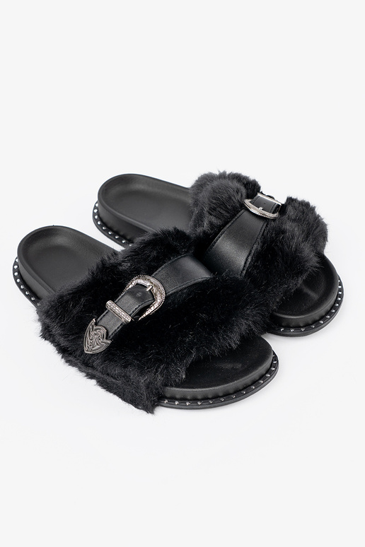 Šlepetės z ekofutra z dekoracyjną klamrą