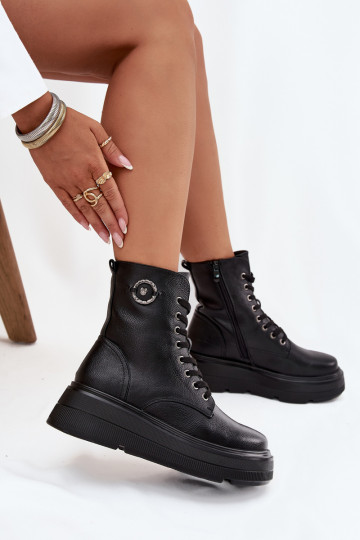 darbiniai moteriški kulkšnies batai pašiltinti su platforma su puošniomis detalėmis Vinceza 16513 juodos spalvos