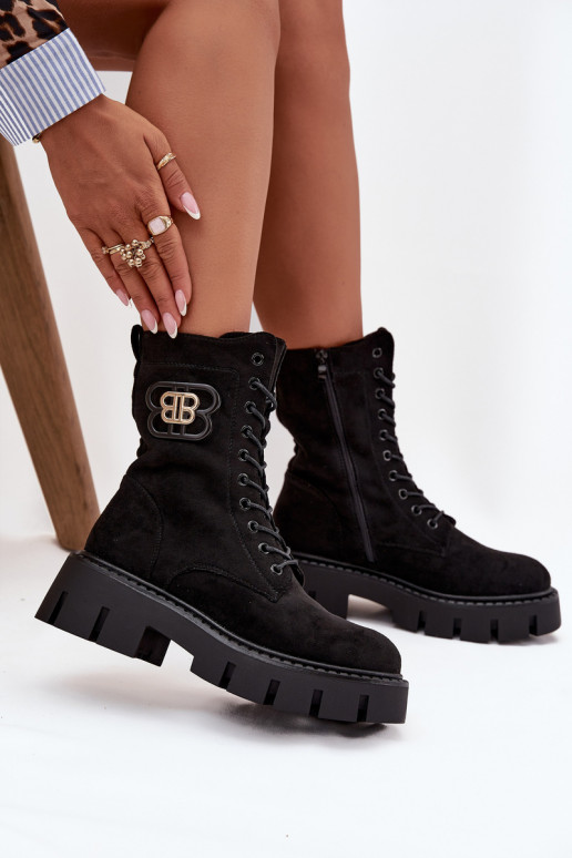 Pašiltinti aulinukai ir nokerai moteriški su ornamentais juodos spalvos Melisse