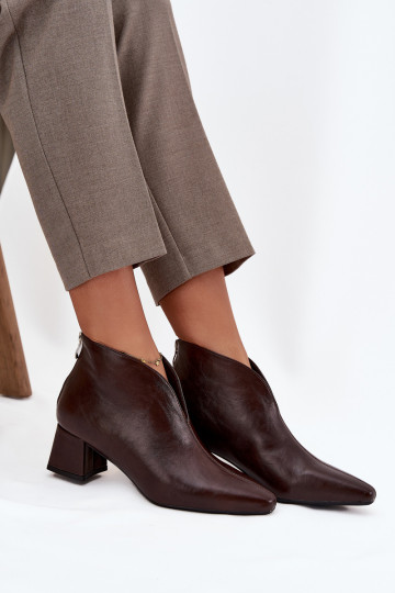 Šokoladinės spalvos moteriški aulinukai su kulniukais iš ekologiškos odos Rylina