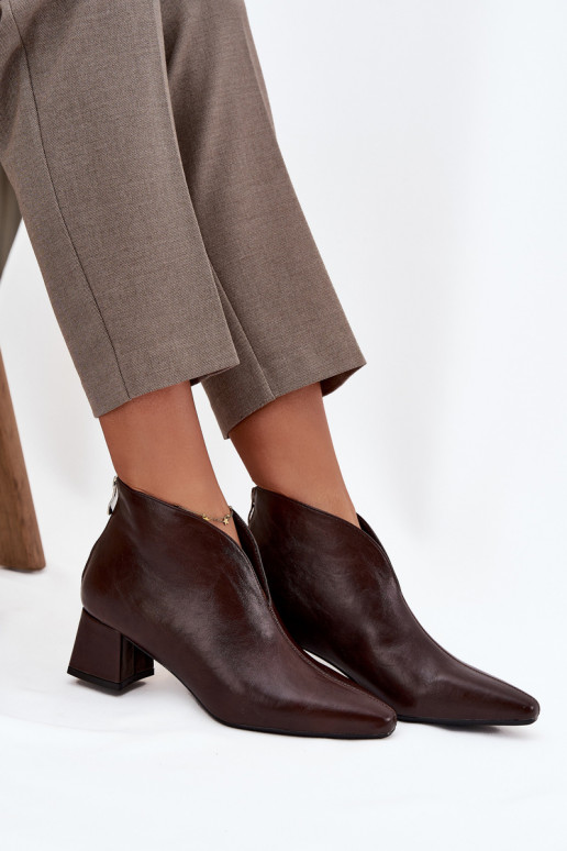 Šokoladinės spalvos moteriški aulinukai su kulniukais iš ekologiškos odos Rylina