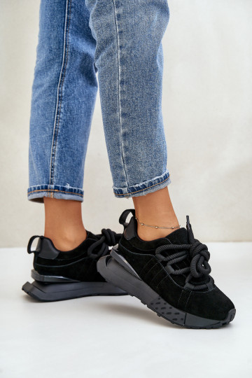 iš zomšos Sneakers modelio batai Moteriškas su platformasuGrubym Suvarstymasm Artiker 54C1464 juodos spalvos