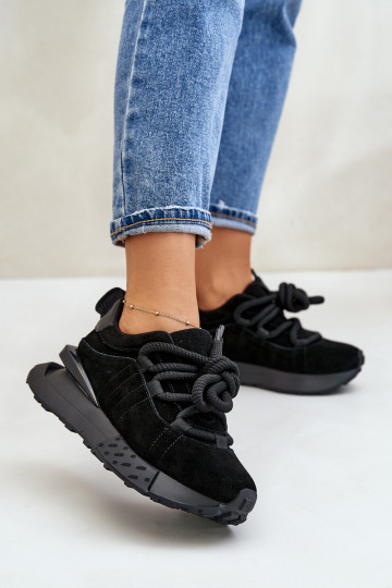 iš zomšos Sneakers modelio batai Moteriškas su platformasuGrubym Suvarstymasm Artiker 54C1464 juodos spalvos 2