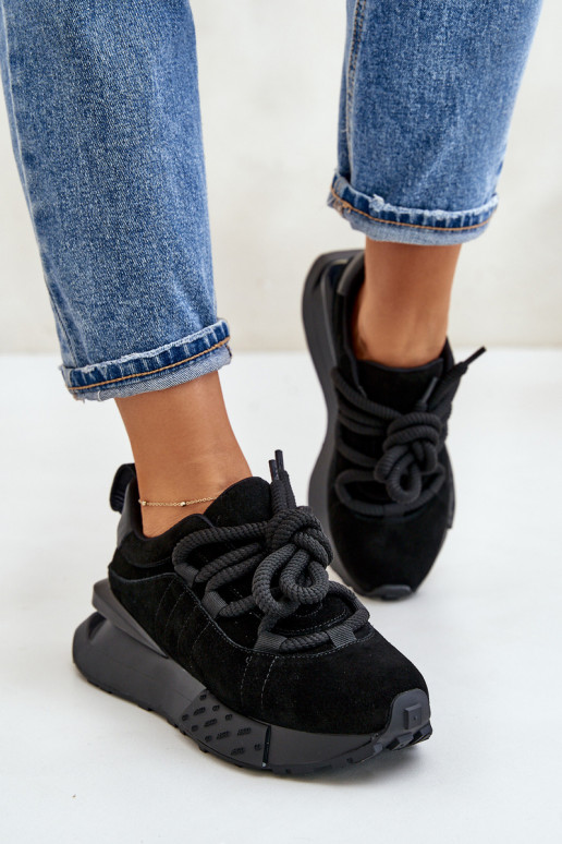 iš zomšos Sneakers modelio batai Moteriškas su platformasuGrubym Suvarstymasm Artiker 54C1464 juodos spalvos