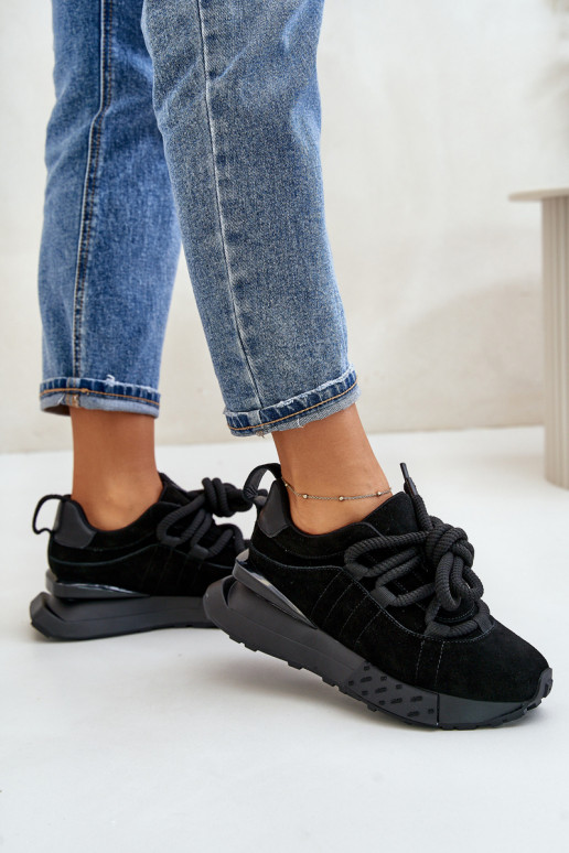 iš zomšos Sneakers modelio batai Moteriškas su platformasuGrubym Suvarstymasm Artiker 54C1464 juodos spalvos