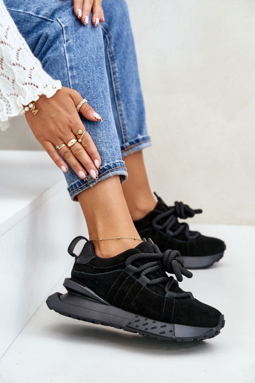 iš zomšos Sneakers modelio batai Moteriškas su platformasuGrubym Suvarstymasm Artiker 54C1464 juodos spalvos