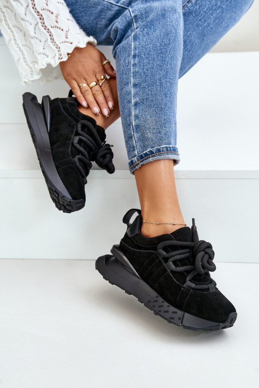 iš zomšos Sneakers modelio batai Moteriškas su platformasuGrubym Suvarstymasm Artiker 54C1464 juodos spalvos