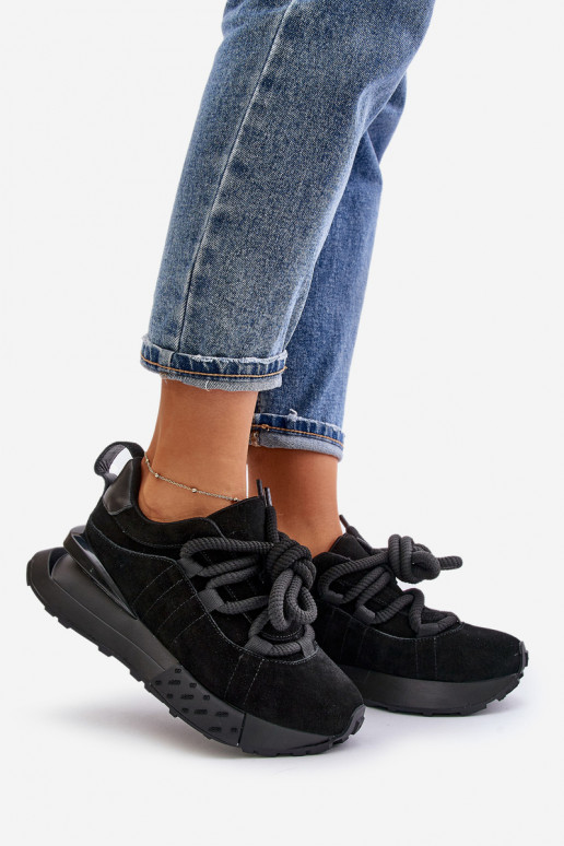 iš zomšos Sneakers modelio batai Moteriškas su platformasuGrubym Suvarstymasm Artiker 54C1464 juodos spalvos