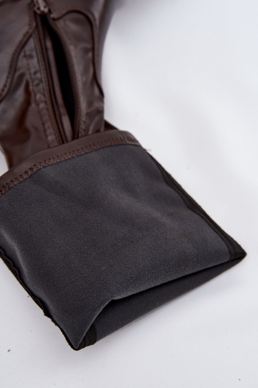 Moteriški ilgaauliai batai ant masyvių kulnų ir platformos įsispiriamo modelio rudos spalvos Florinne