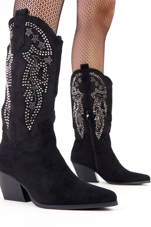 Juodi kaubojiški batai žemu kulnu su...