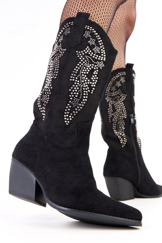 Juodi kaubojiški batai žemu kulnu su...