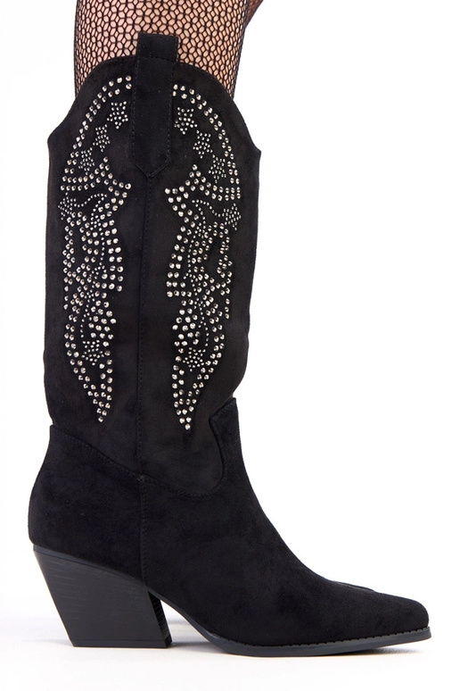 Juodi kaubojiški batai žemu kulnu su...