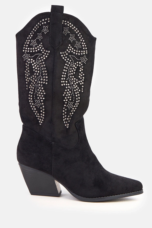 Juodi kaubojiški batai žemu kulnu su...