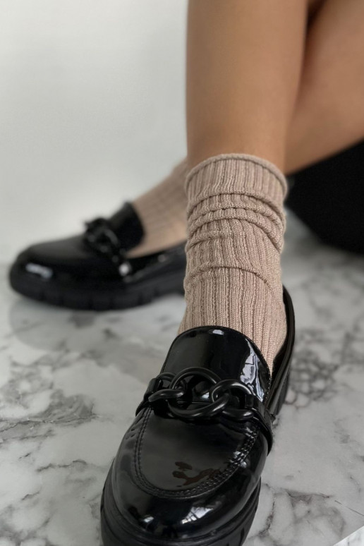 Kojinės Moteriškas Be slėgio IN Prążek z Lurexem smėlio spalvos