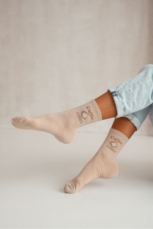 Kojinės Moteriškas Coffee FIRST smėlio spalvos