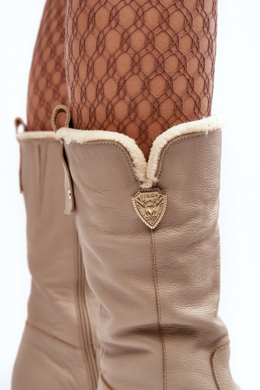 Moteriškas Oda ilgaauliai batai Su Vilna smėlio spalvos Bayla