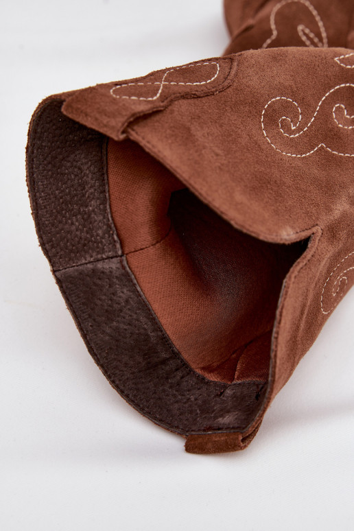 iš zomšos ilgaauliai batai kaubojiško stiliaus Moteriškas su kulniukais rudos spalvos Karira